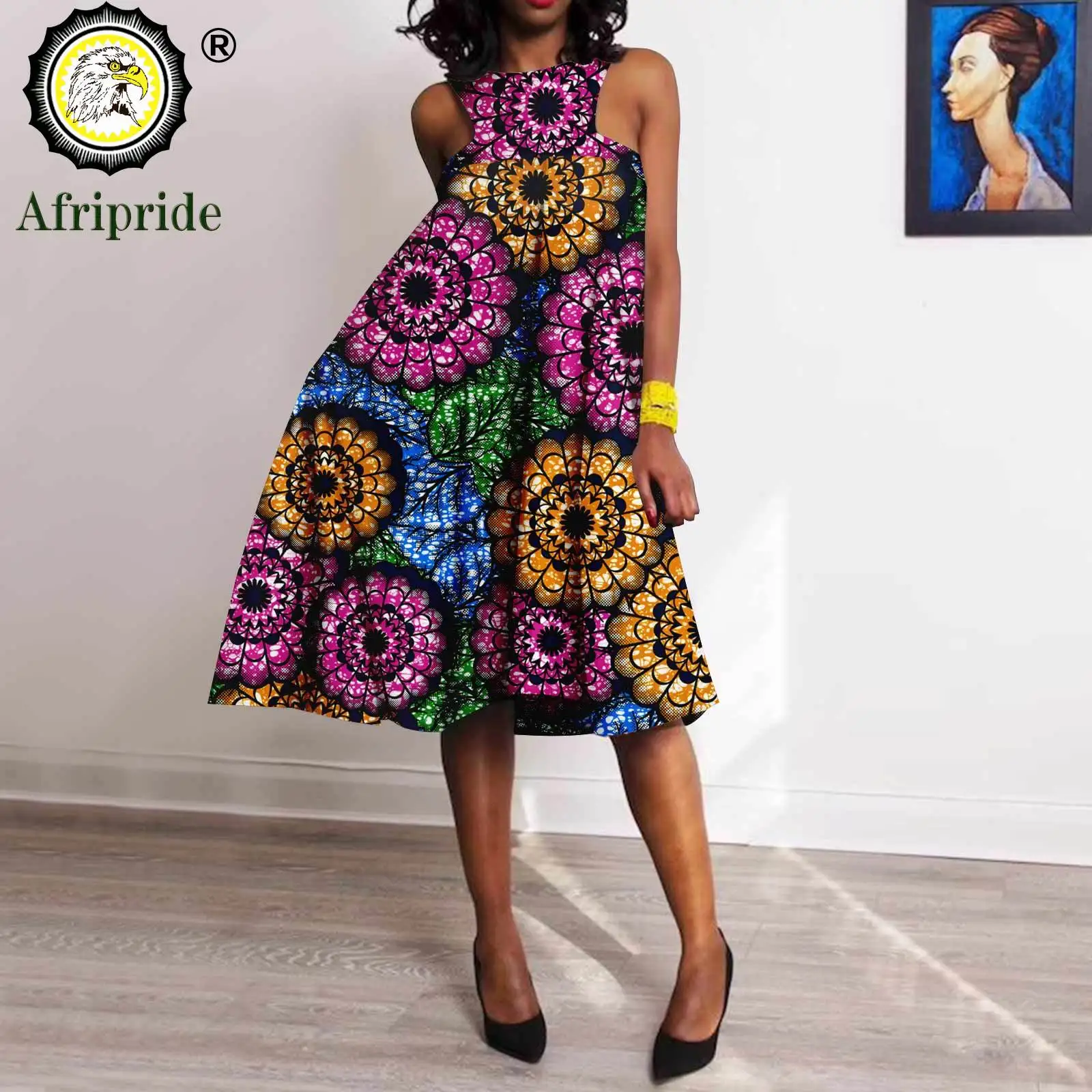 Vestidos africanos para mujer con hombros descubiertos, vestido suelto de cintura alta, trajes estampados, ropa Dashiki, fiesta elegante A 2225030