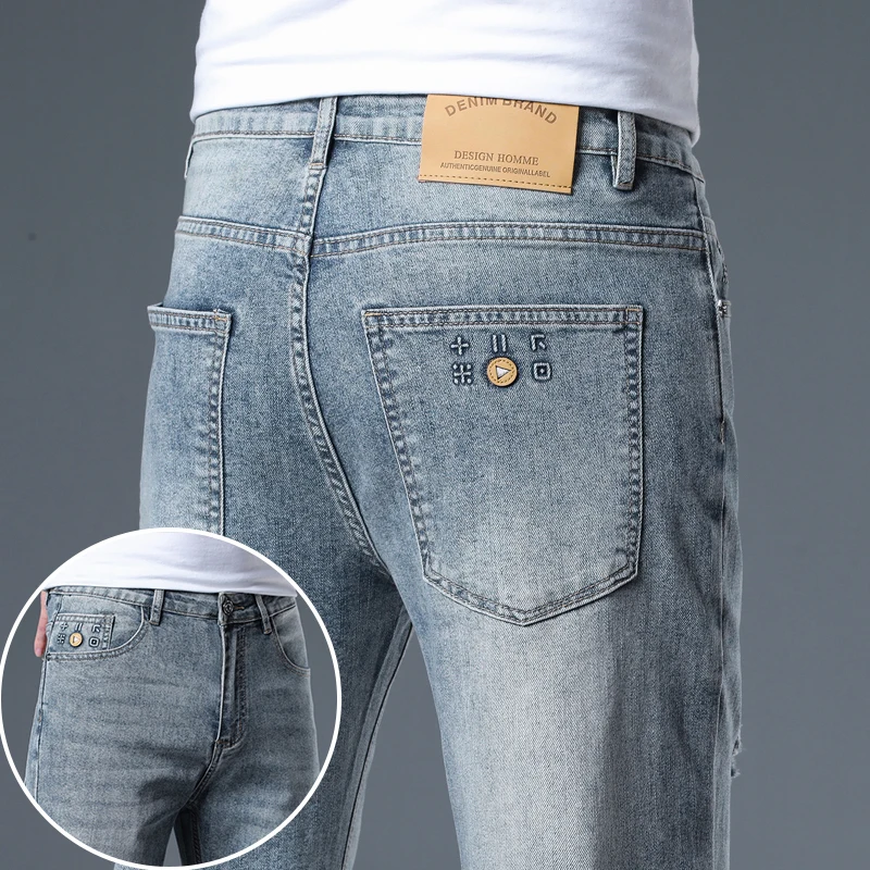 

Spring Summer New Men's Clothing Ripped Jeans Fashion Slim Straight Business Casual Trousers Brand Vintage Male Denim Pants