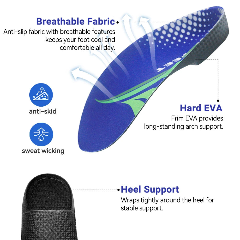 RooRuns Orthopädische Einlegesohlen zur Fußgewölbeunterstützung, 3/4-Länge, Plattfüße, Schuhpolster für Füße, Plantarfasziitis, Fersenschmerzlinderung, Unisex – Detail 7