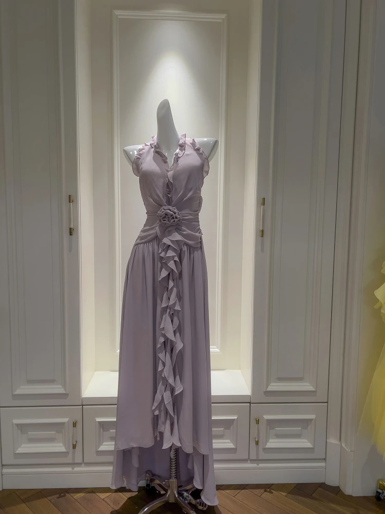 

Sexy Floral Ne Hanging Bal Long Purple Summer Dr High Waist A-Line Skirt Sle Casual Date Ocn Polyester Fiber