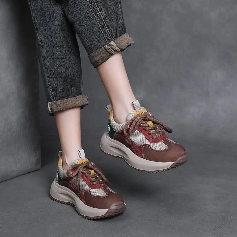 

Women's Casual Fashion Sneakers Breathable Mesh Leather Thick Bottom Agan Shoes Versatile Dad Shoes Sports Shoes