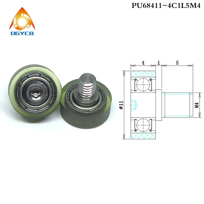 1pcs OD 10 mm Externally Threaded Polyurethane Forming Bearing With M3 Screw 10x3xM3 PU68310-3C1L4M3 PU Coated Roller Wheels