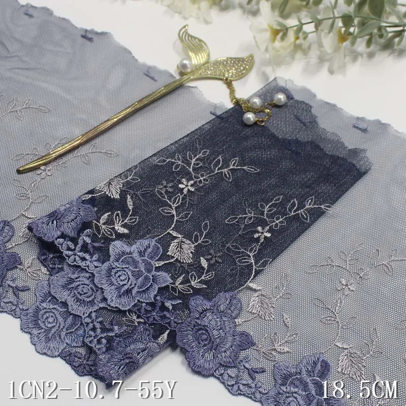 40 Yards Dark Blue Floral Lace Trim DIY Bra Accessories Embroidery Nylon Lace for Legging Sewing Crafts Lingerie Needle Work