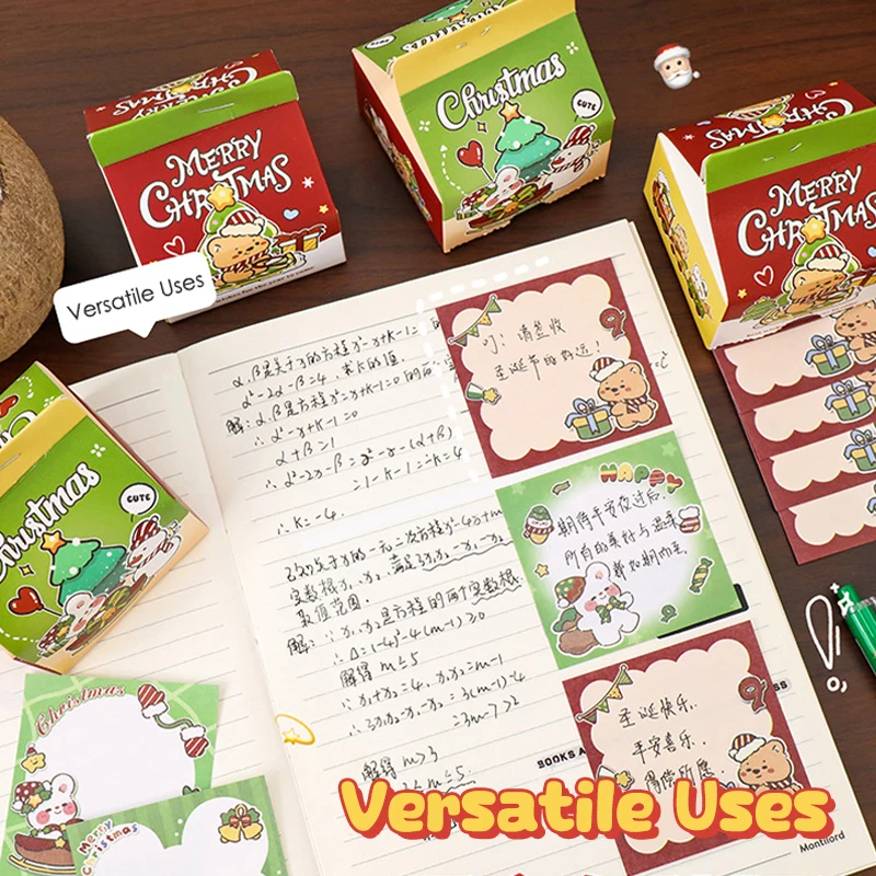 200 Sheets/Box Square Christmas Memo Pad Cannot Be Pasted Sticky Note Decoration Message-Leaving Note Stationery Supplies Gift