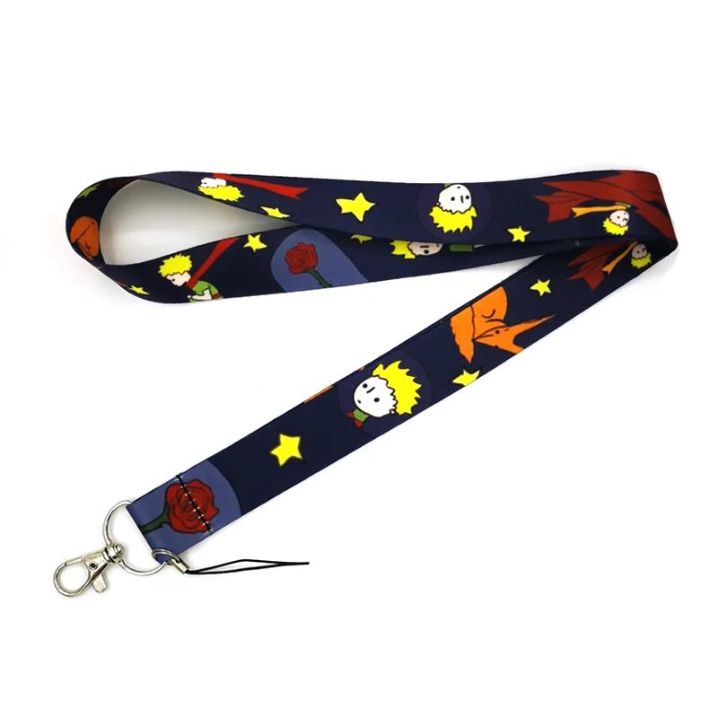 little Prince Black Lanyard Keys Phone Holder Funny Neck Strap With Keyring ID Card DIY Animal webbings ribbons Hang Rope Gifts