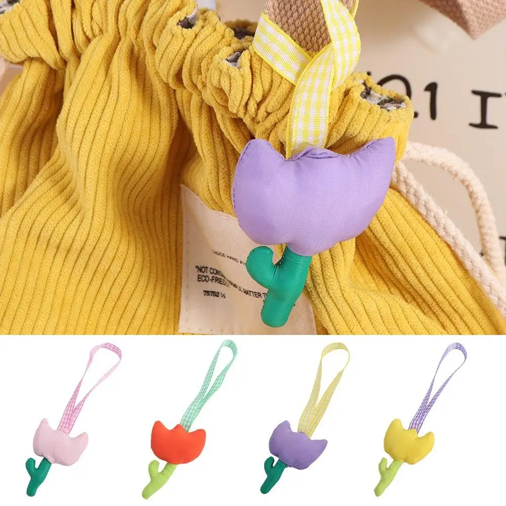 Funny Korean Style Flower Keychain Cute Mini Tulip Plush Keyring Plush Stuffed Soft Tartan Tulip Pendant Hanging Accessory