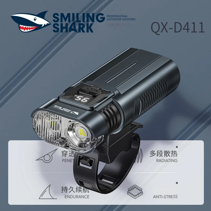 Bike Light Dual Head High Brightness Long Range Protective with Digital Display 4 Gear Adjustment Portable for Outdoor Night
