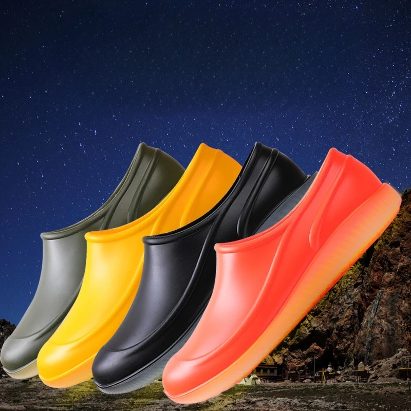 Lover Design Waterproof PVC Loafers Shoes Man Ankle Shoes Rain Boots Rubber Shoes Solid Color Fishing Boot Luminous Rain Boots
