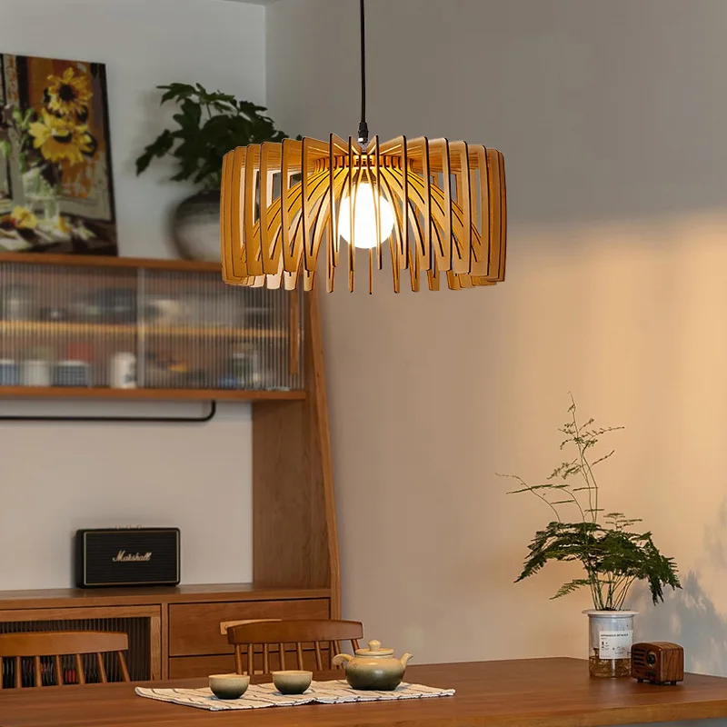 

Extremely simple wood art chandelier Original wood color Kitchen Island restaurant cafe bar decoration light