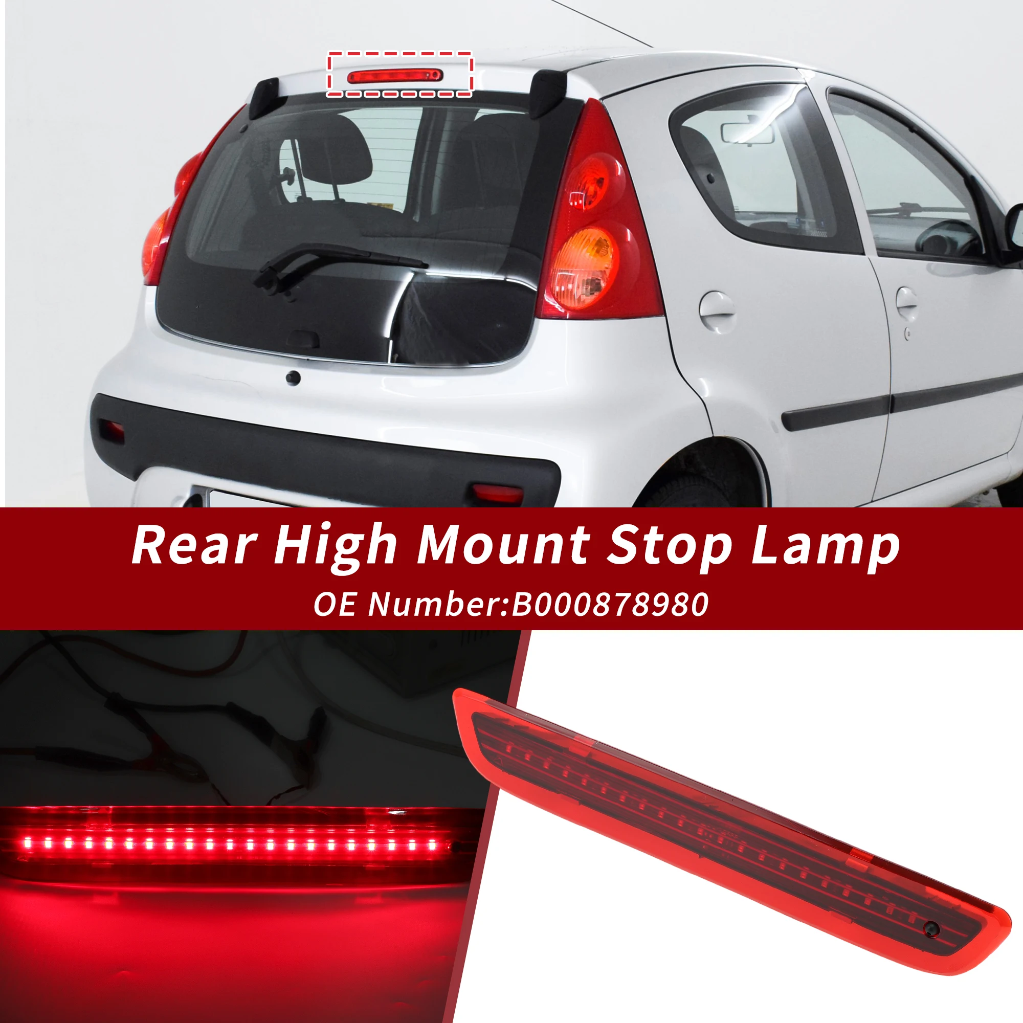 UXCELL Red LED Third Brake Light for Citroen C1 Mk2 for Peugeot 108 14-21 No.B000878980