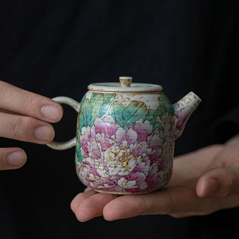 

2025 new Banana Baixuan Peng Huabai hand-painted peony brewing teapot Chinese Kung Fu brewing tea tea set All handmade coarse