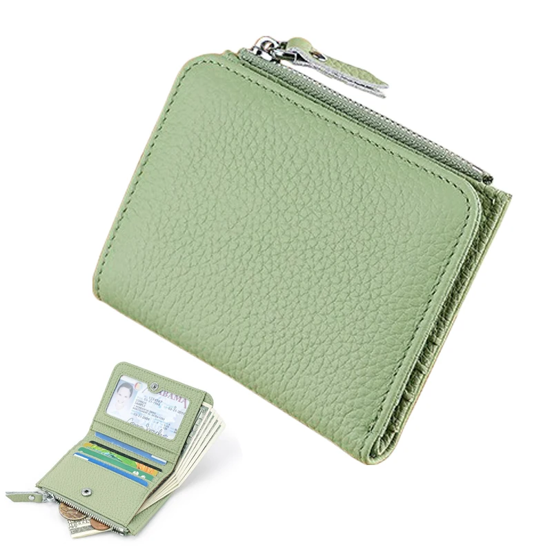 

Women's Wallet Genuine Leather Money Bag Japan Style Slim Bifold RFID Card Holder Small Zipper Coin Purse Short Green Wallet
