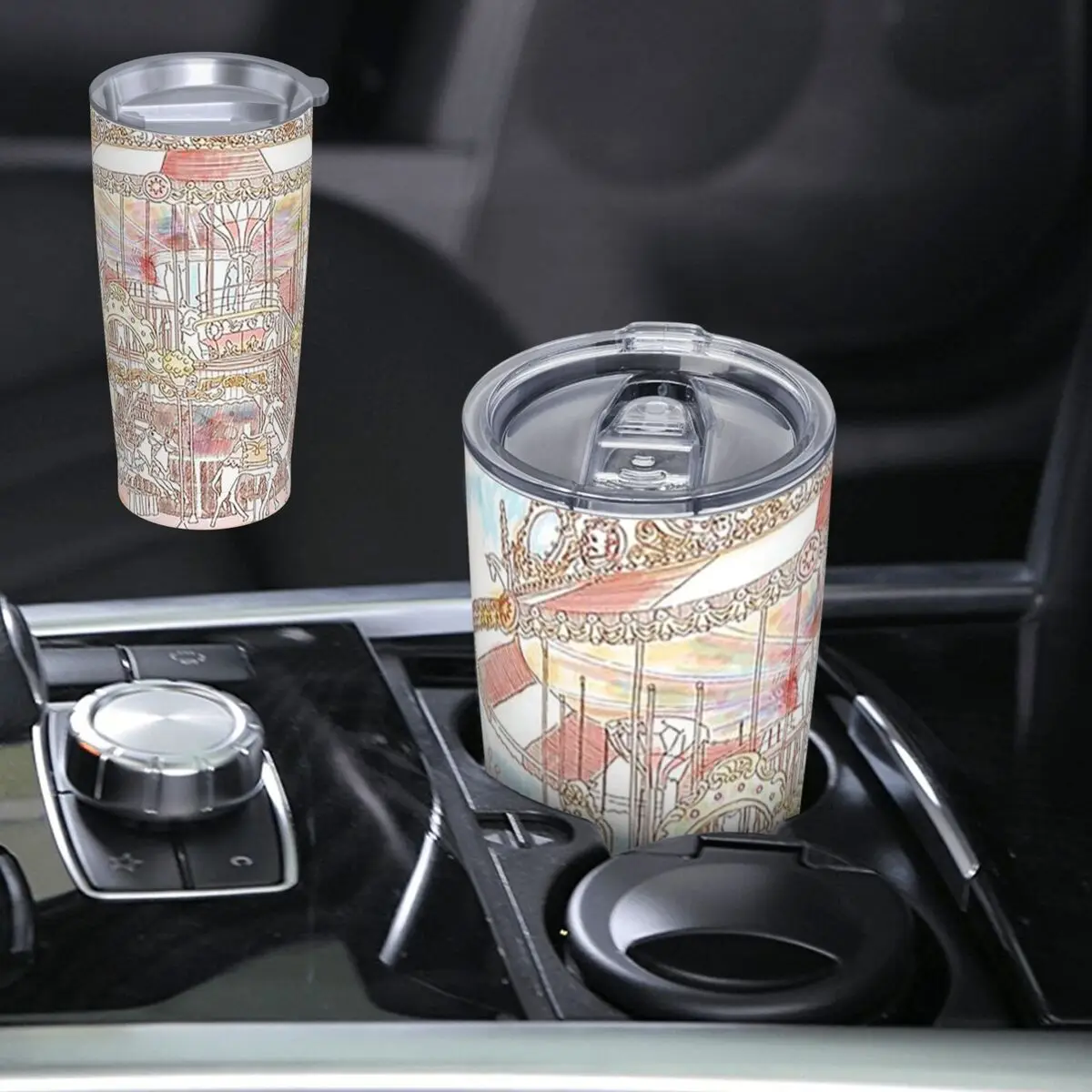 Pastel Circus Carousel Stainless Steel Tumbler Vacuum Insulated Mug Thermal Cold Cup Straw With Lid 20oz