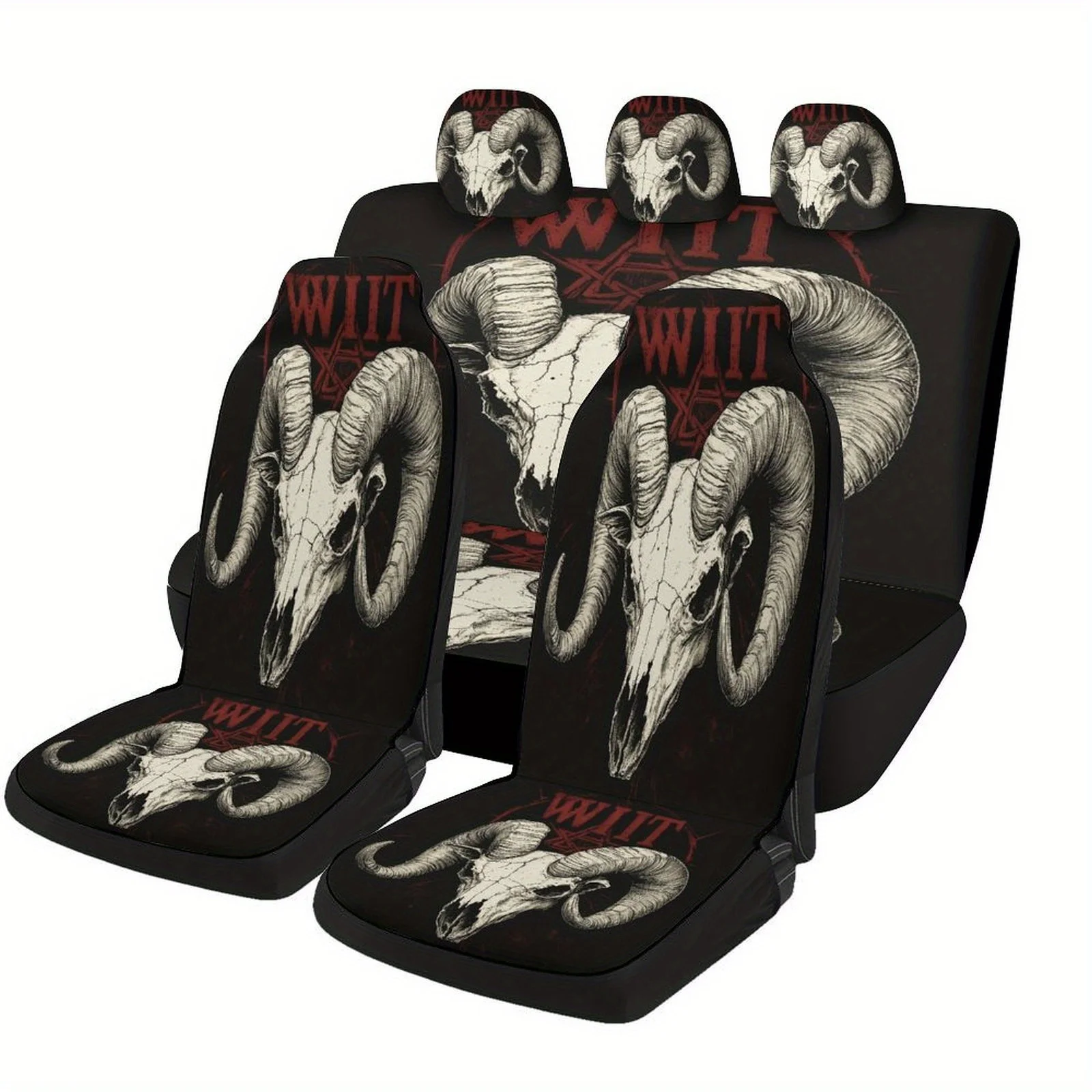 

For Ram Skull Emblem Designed Car Seat Cover Set For Most Cars, Trendy High-quality Car Seat Protector Covers Full Set, Universa