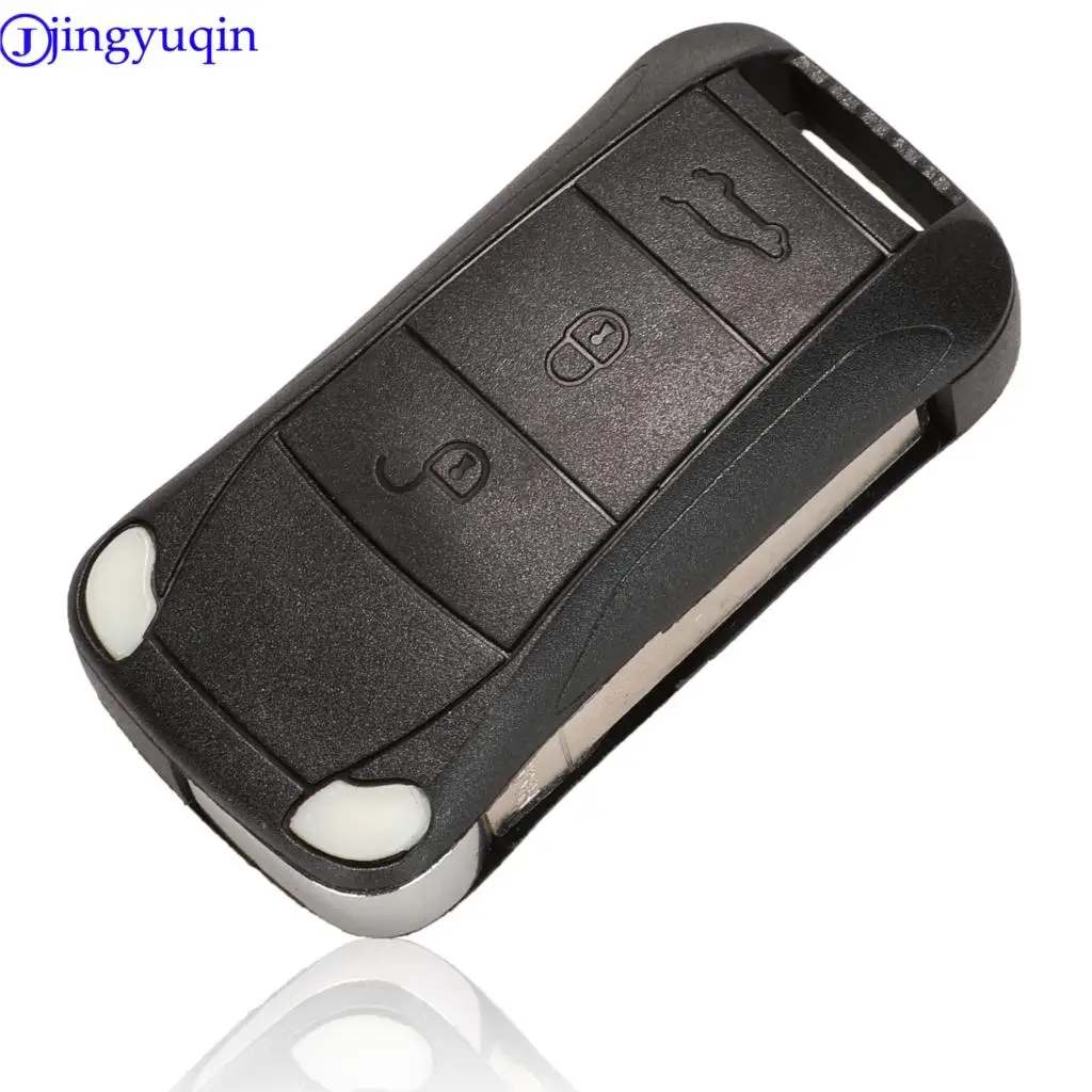 jingyuqin Replacement Remote Flip Folding Car Key Shell Case Fob For Porsche Cayenne GTS 3 Buttons