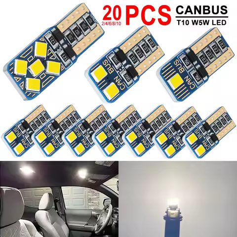 2/4/6/8/10/20 PCS CANBUS T10 W5W LED Bulbs For Car Interior Dome Reading Maps Trunk License Plate Lights 12V 6500K White 500LM