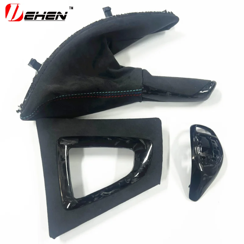 3pc LHD Real Carbon Fiber For BMW 3 4 series M3 M4 F80 F82 F30 F31 F32 F33 F34 Console Handbrake Gear Shifter Sleeve Trim Cover
