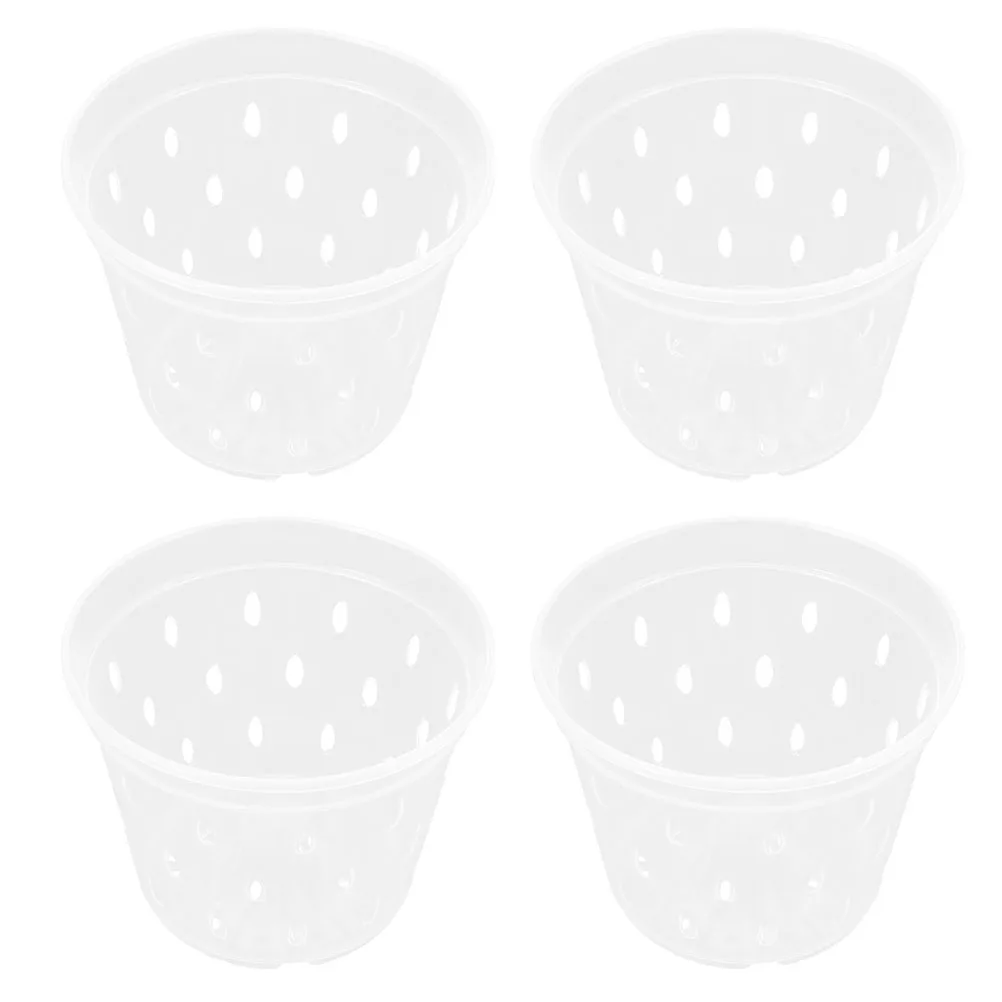 

4pcs Transparent Plastic Flower Pots Lightweight Breathable Nursery Planting Containers Ventilation Holes For Succulents