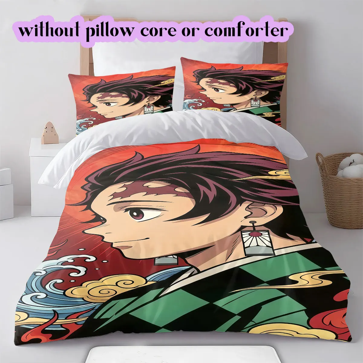 Demon Slayer Tanjiro Cartoon Bedding Set Duvet Cover 3pcs Print Children Gift Extra Large Various Sizes Available