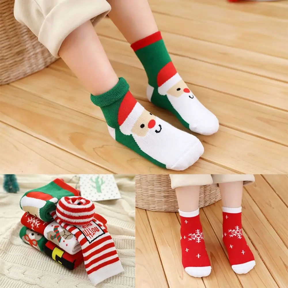 Cute Cotton Children Christmas Socks Elk Santa Claus Cartoon Hosiery Korean Style Snowman Mid-Tube Socks Kid