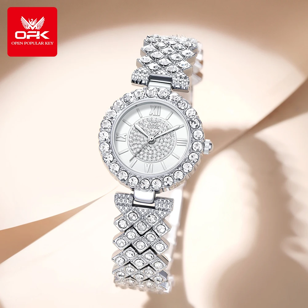 

OPK 6053 Роскошные женские часы с бриллиантами Водонепроницаемые женские часы из нержавеющей стали 30 м