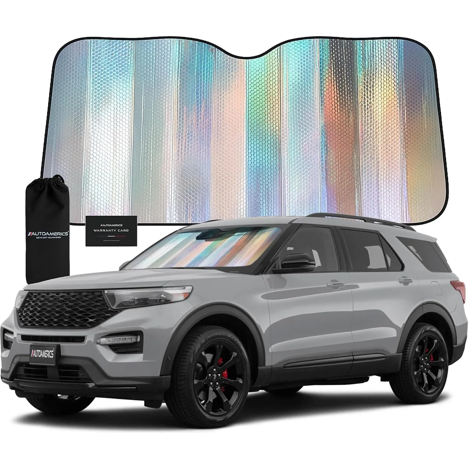 

Holographic Car Windshield Sun Shade Blocks UV Rays & Heat, 28x58 in Accordion Sunshade for Cool Interior, Universal Fit