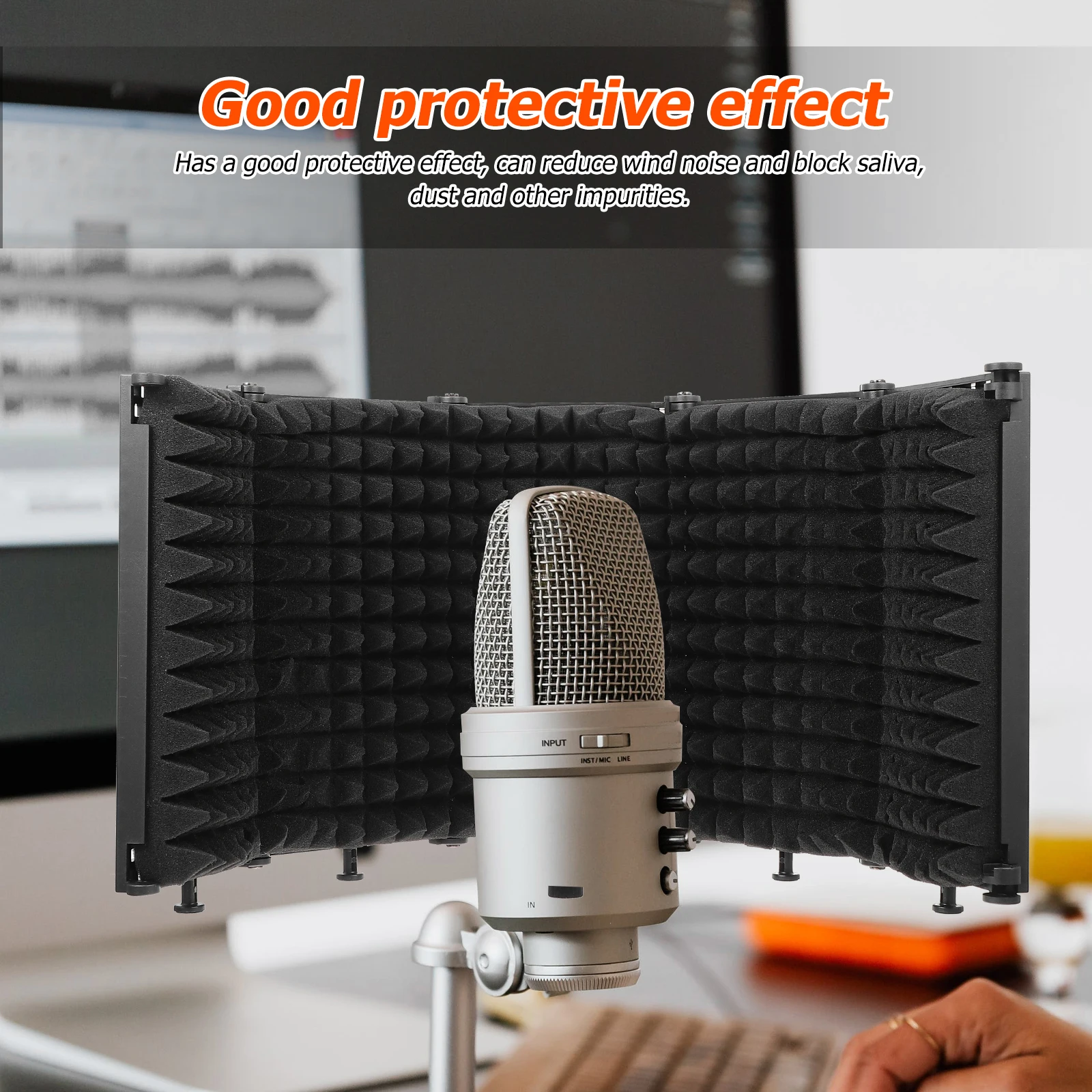 

1 set Microphone Isolation Shield Foldable Soundproof Guard For Clear Audio Recording Tabletop Mountable Mic Sound Absorbing