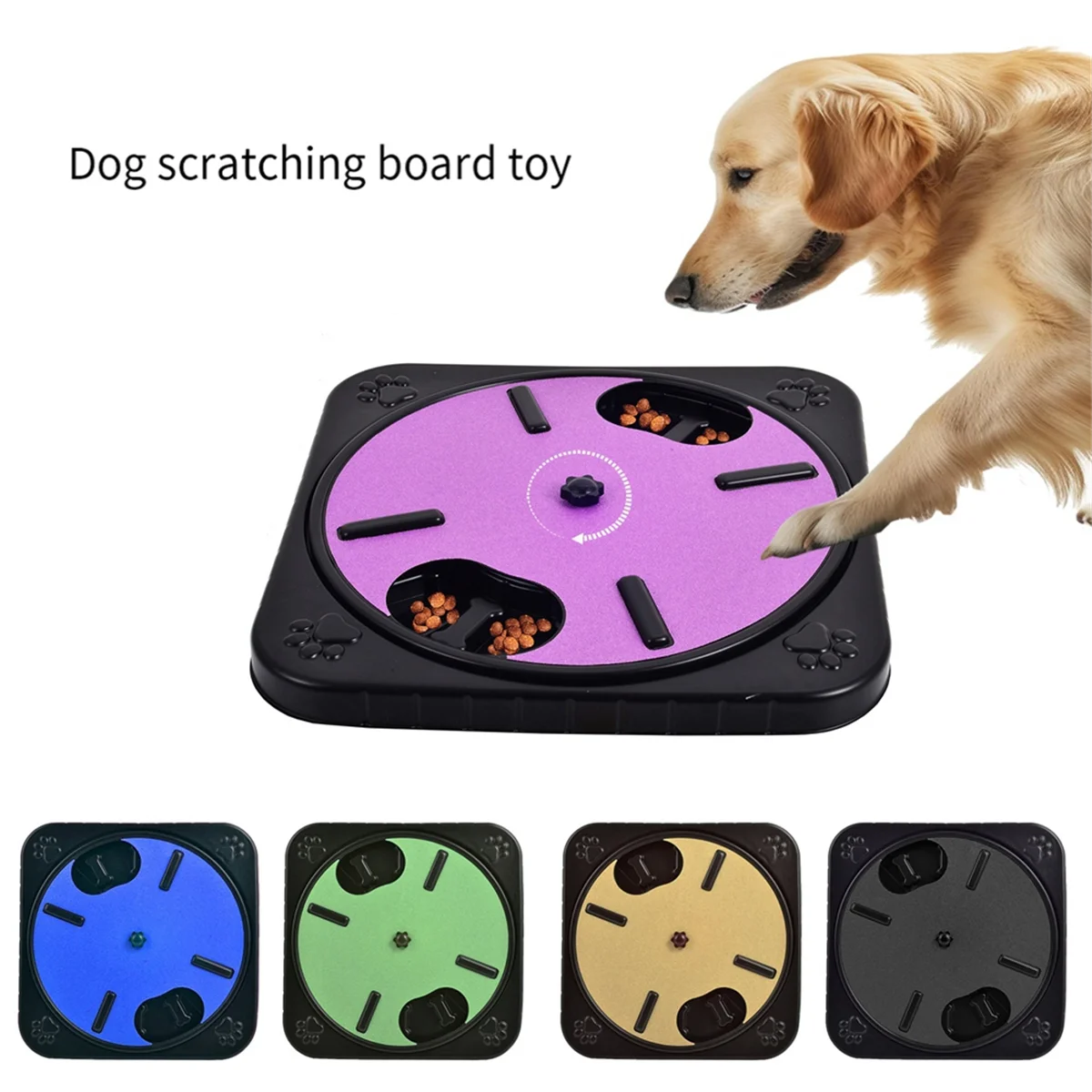 Dog Scratch Pad for Nails Dog Scratch Board Snack Compartments Rotating Round Dog Nail Scratch Board Removable Black