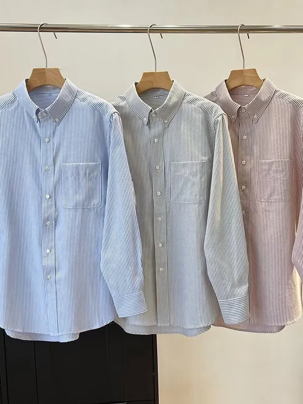 

Ox Cloth Long Sve Casual irt Men's Cheered Stripe Color Blo Commute Versatile Button up Breathable Comfortable