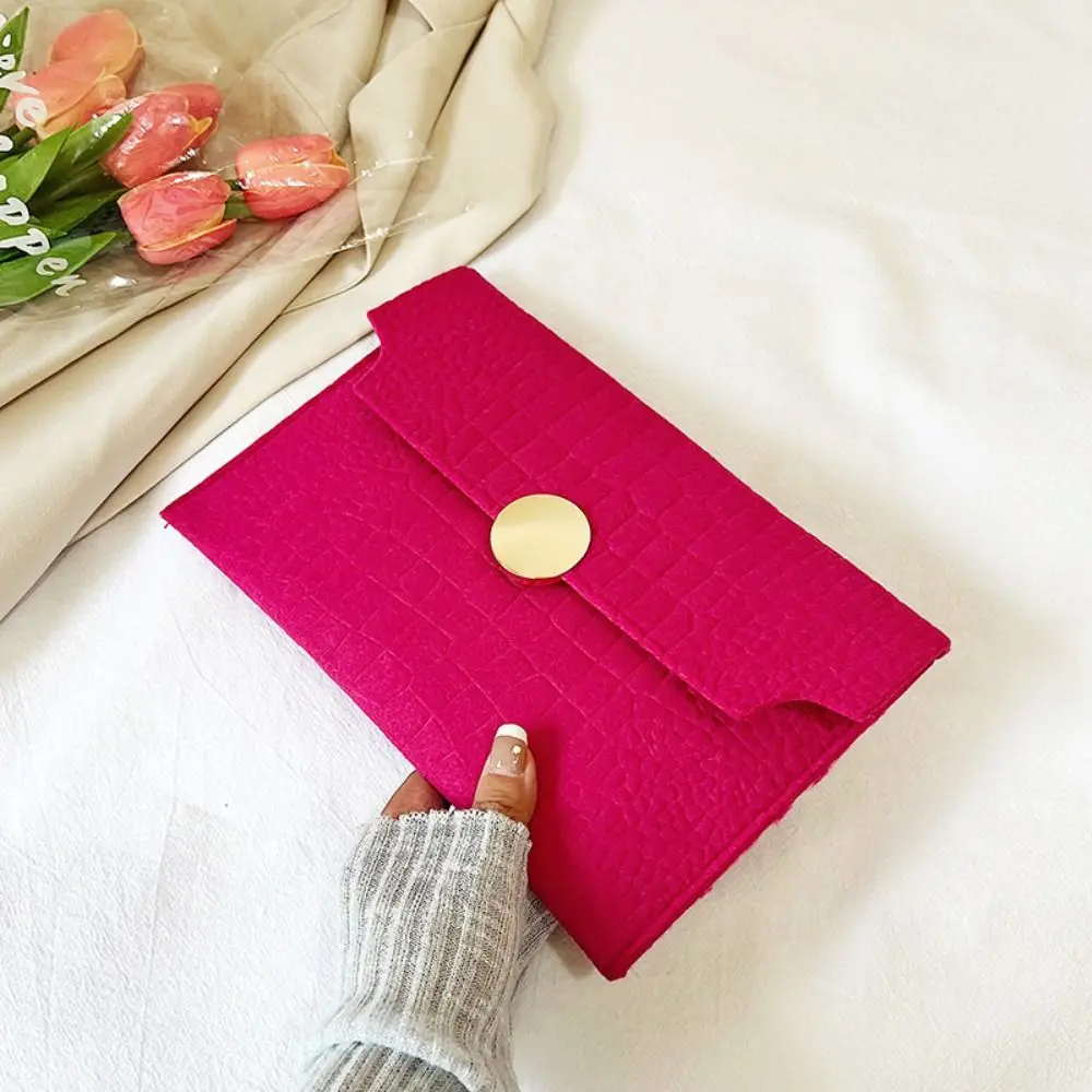 

Pu Leather Envelope Evening Bag Korean Style Solid Color Ladies Clutch Bag Buckle Felt Crocodile Pattern Handheld Bag Girls