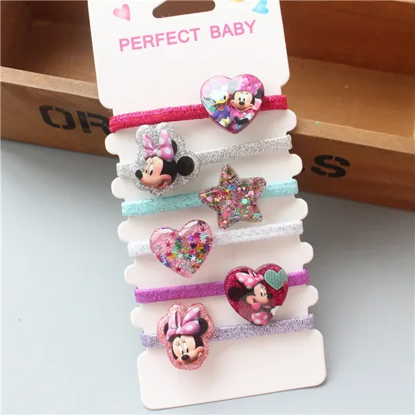 6pcs Disney cartoon children hair rope Mickey Mouse head ring doll accessories headwear girl birthday gift cosmetic rubber band