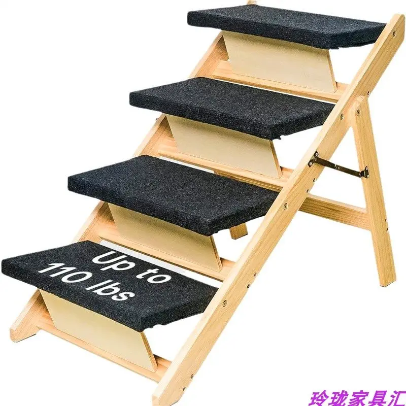 Dog Climbing Frame Cat Climbing Frame Pine Dog Climbing Ladder Steps Slope Non-slip Pet Foldable Up and Down Bed Ladder