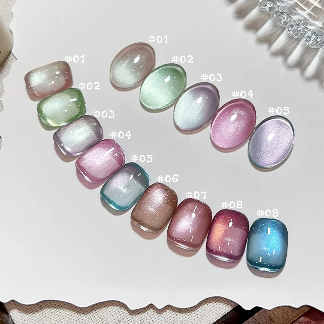 1-9개입 12ml 베일리스 시리즈 캣아이 젤 네일 폴리쉬 2025 인기 신상 플래시 화이트닝 컬러 유리 비즈 네일아트 용품