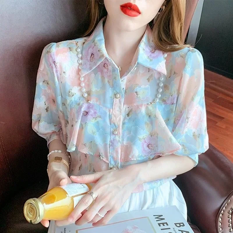 High Shirt Women\'s Short Sleeve Mesh Stitching Loose Design Top 2023 Summer New Style Blusas Clothes for Women Shirts Blouse