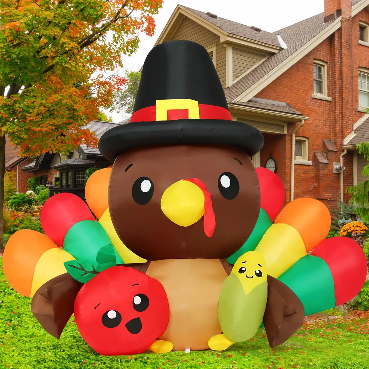 6.3 FT Blow up Turkey with Tail Feathers, Thanksgiving Turkey Inflatable Outdoor Thanksgiving Decorations with LED Lights