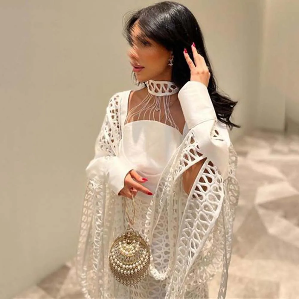 Elegant White Strapless Full Sleeve A Line Long Evening Dress Ankle Length Fashion Formal Prom Gown For Woman Customized