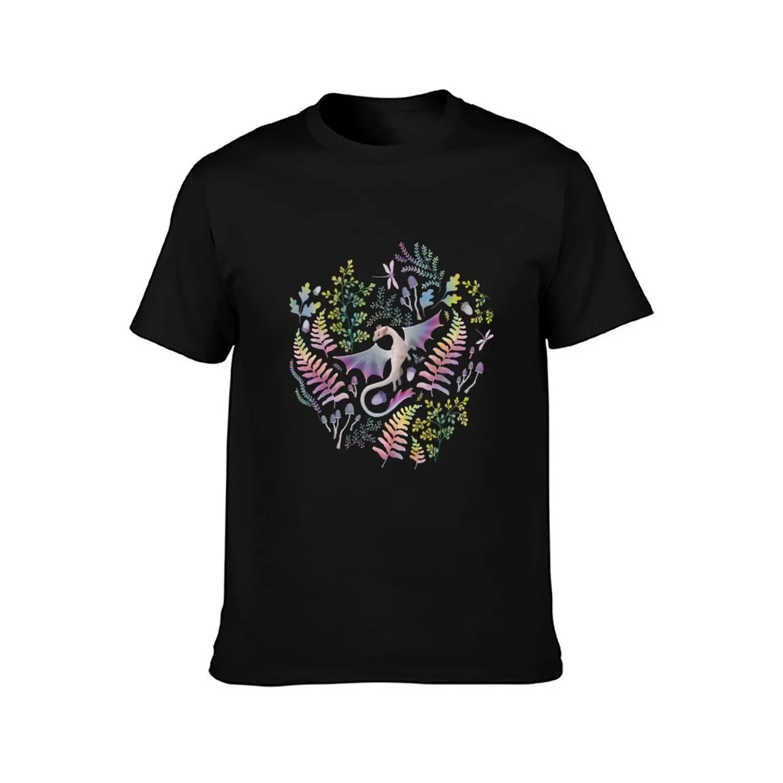 Forest dragons rainbow colours on white T-Shirt Casual Everyday Short Sleeve T-Shirt