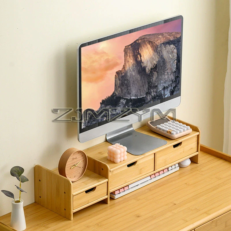 Monitor Stand Riser with Drawer, Ergonomic Desk Organizer, Bamboo Monitor Heightening Rack for Home Use Office Living Room