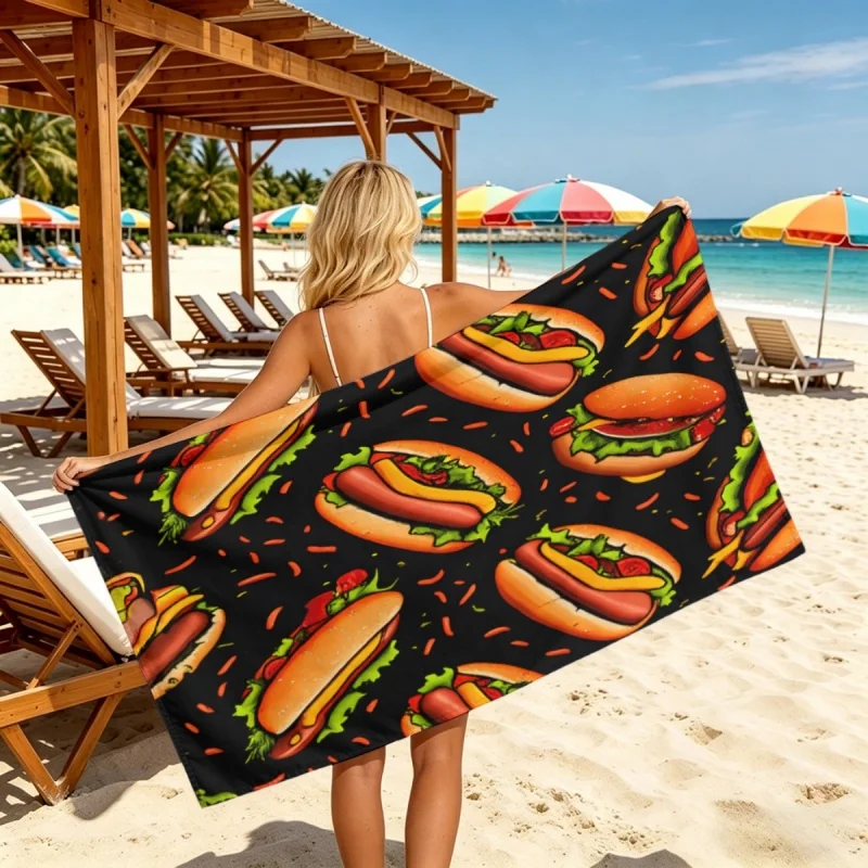 Fast Food Beach Towel Microfiber Hamburger Fries Milkshake Bath Towels Large Swimming Blanket Quick Dry Vacation Shawl