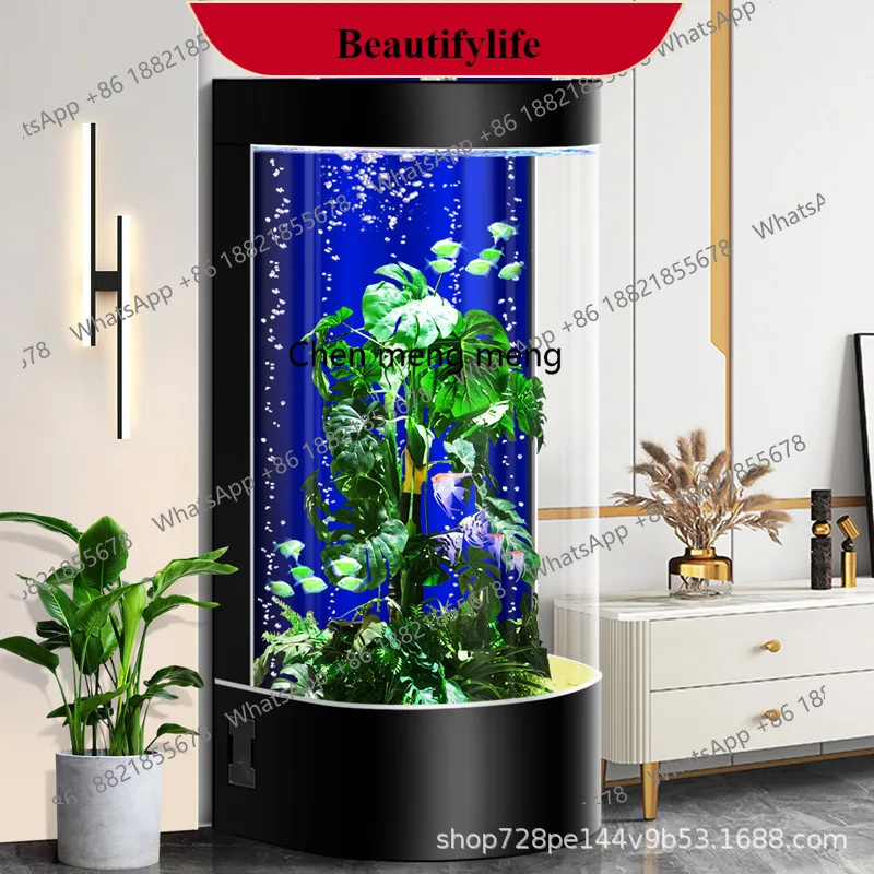 

G153 New fish tank household small and medium floor tank aquarium ecological semi-round fish tank free of water change