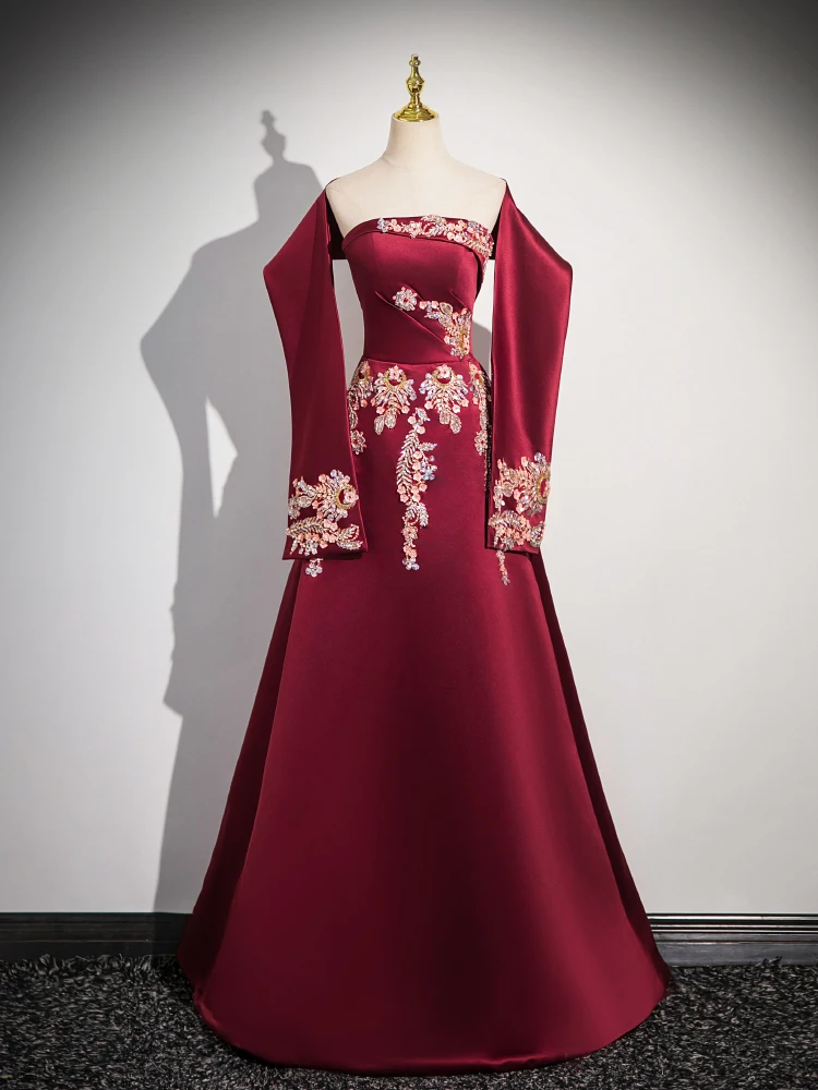 

Новое китайское атласное свадебное платье с вышивкой для невесты, длинное вечернее платье для помолвки, облегающее платье-футляр