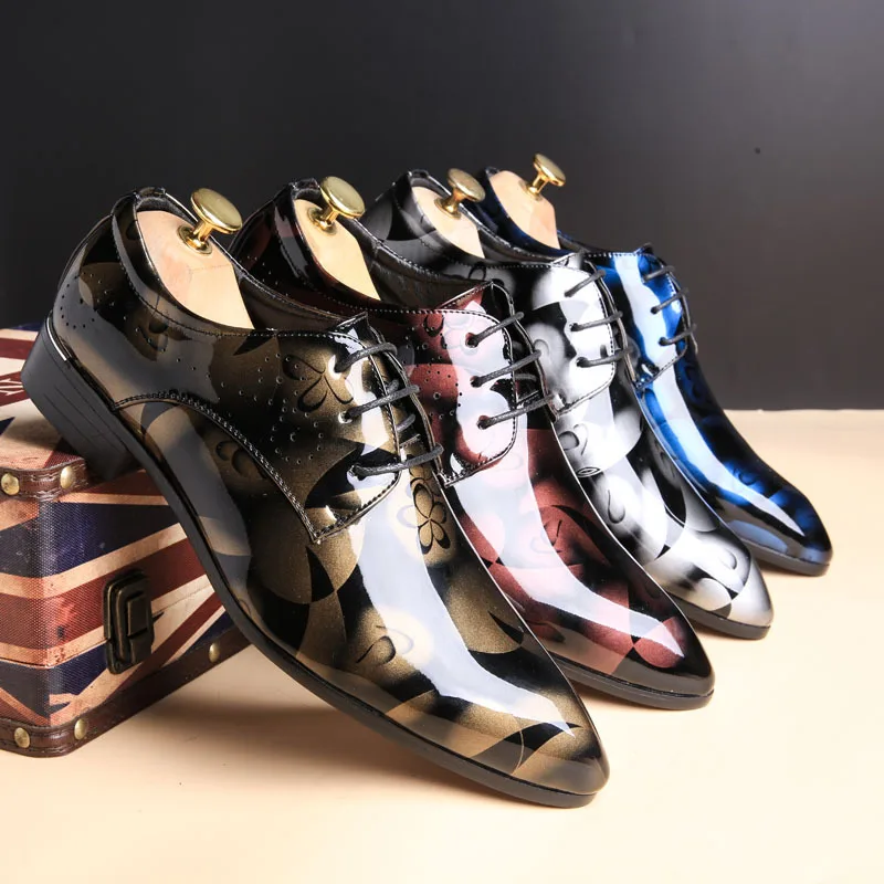 

2023 Spring and Autumn New Bright Leather Lace-up British Business Men's Shoes Casual Large Size Pointed Toe Leather Shoes D2368