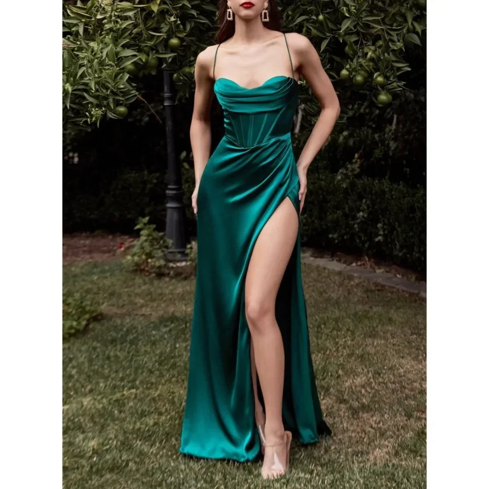 

Sexy Backless Wedding Long Dress for Women 2023 Summer Elegant Red Green Women Prom Party Sling Dresses High Slits Prom Gown