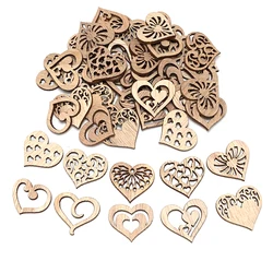 50PCS Love Heart Wood Pendant Wedding Wooden Ornament Birthday Party Decoration Valentine's Gifts Home Decor Crafts