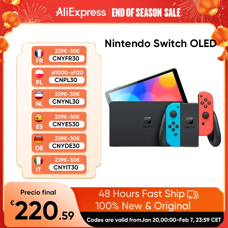 Nintendo Switch OLED Game Console with white or neon (64GB) 7 inch OLED screen enhanced Audio LAN port with cable