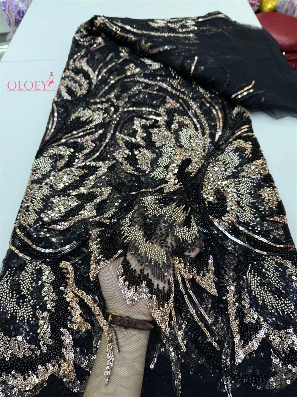 

Latest Hot Sale Fashion Africa Lace Fabric High Quality Handmade Embroidery Lace With Beads Sequins Party For Wedding Dress