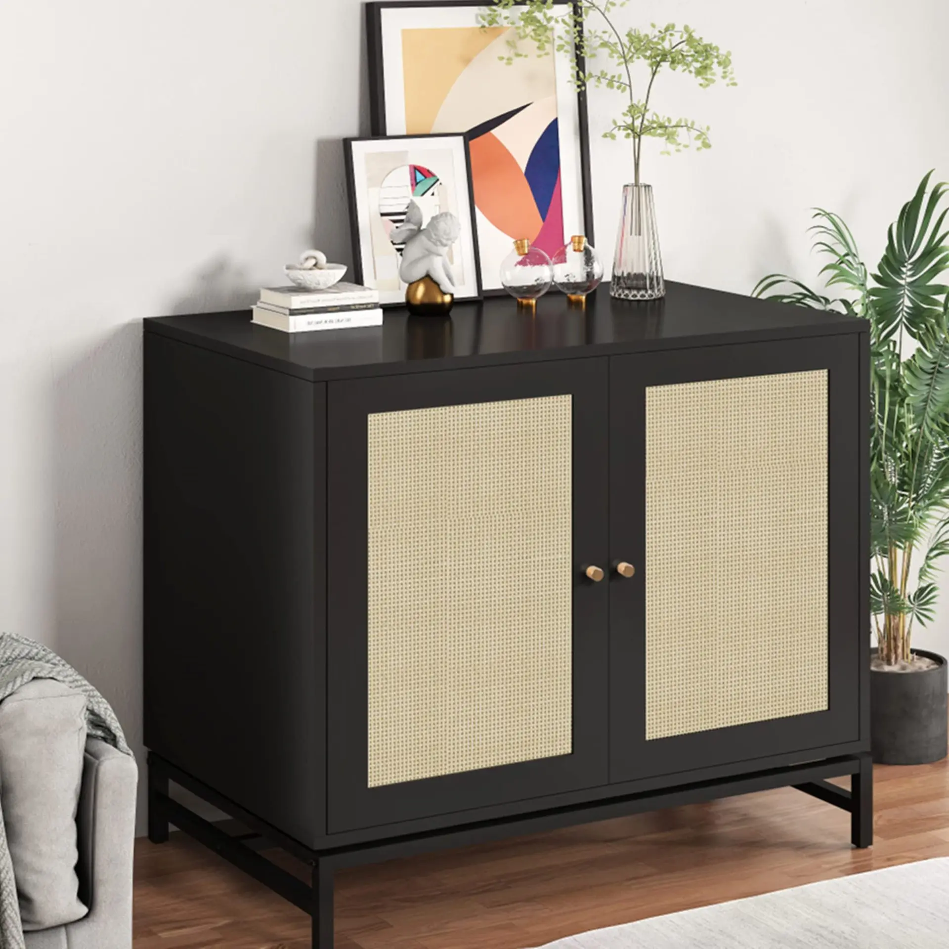 Rattan square cabinet door Entrance cabinet Natural rattan storage cabinet Rattan door
