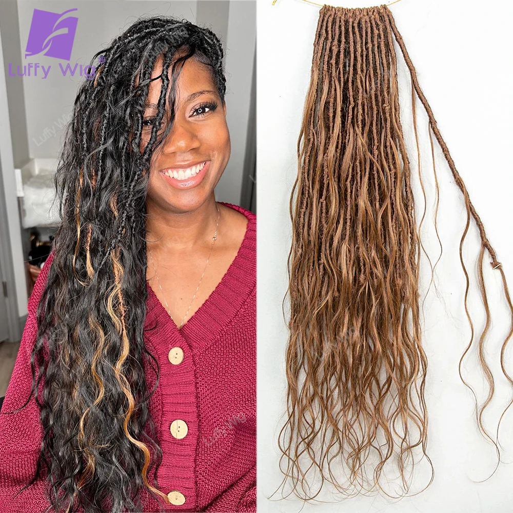 Crochet Dreadlocks Boho com ondas de cabelo humano, Deusa pré loop, Extensões suaves para trança, Knotless, Brown