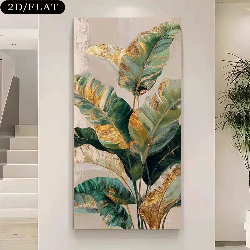 Multiple sizes 1pc frameless Large size Canvas Painting,1pc Large Modern Frameless Banana Leaf Wall Art with Golden Foil Accent