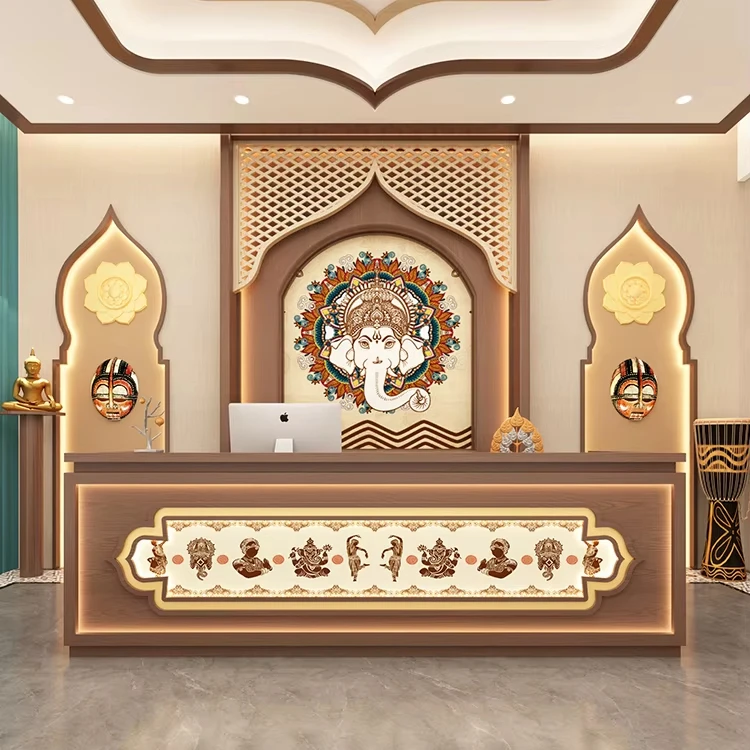 #￥Traditional Thai Style Wood Foot Therapy Desk for Office Building Use-for Cashier Yoga Studio Minority Bar Club Store Front